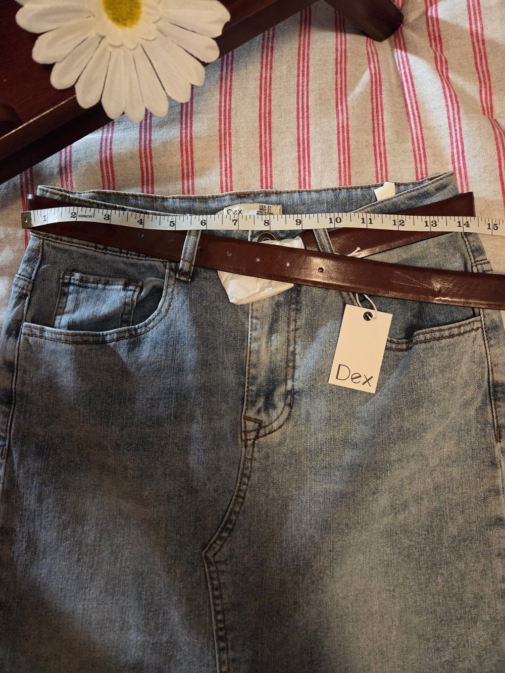 Dex Light Wash Denim Maxi Skirt with Front Slit - Picture 2 of 4